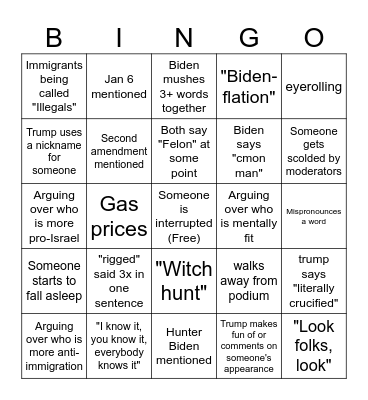 Debate Bingo Card