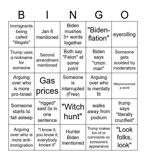 Debate Bingo Card