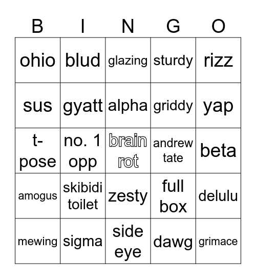 brainrot bingo Card