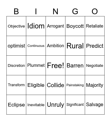 Words to sneak into the conversation Bingo Card
