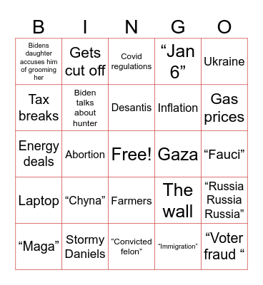 Presidential Debate 2024 Bingo Card