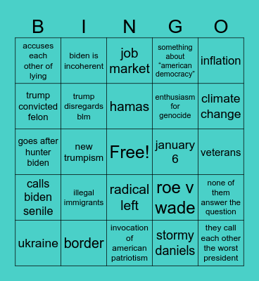 presidential debate 1 Bingo Card