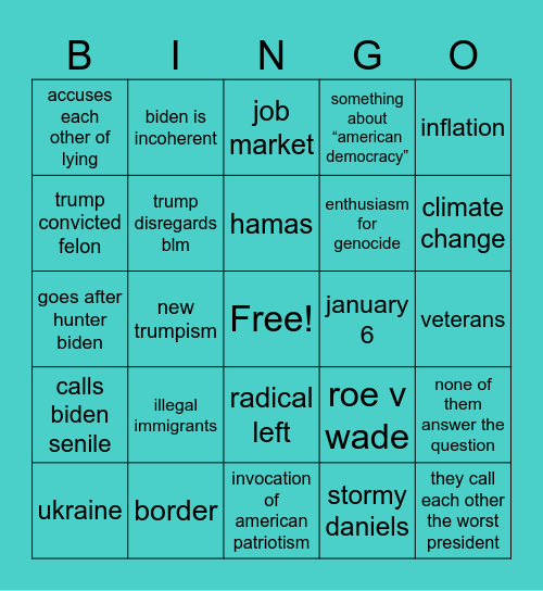 presidential debate 1 Bingo Card