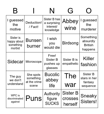 Sister Boniface Bingo Card