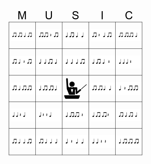Music Class Bingo (Level 2- Rhythm) Bingo Card