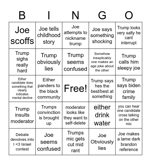 Presidential Debate Bingo Card