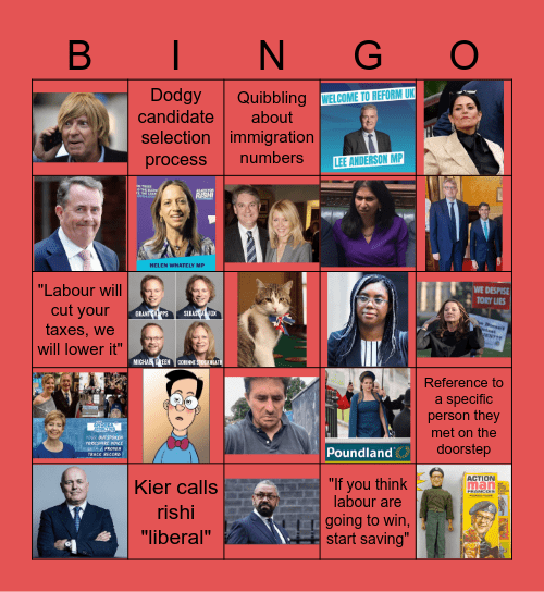 General Election 2024 Bingo Card