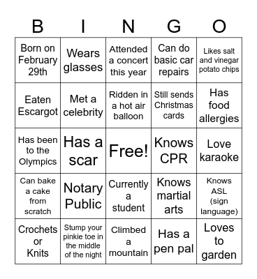 Find. Someone Who Bingo Card