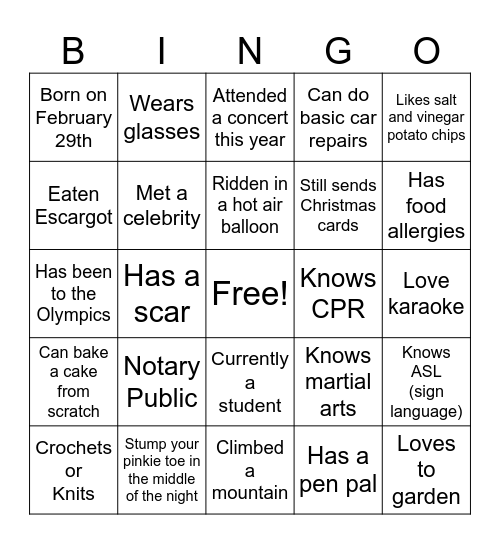 Find. Someone Who Bingo Card