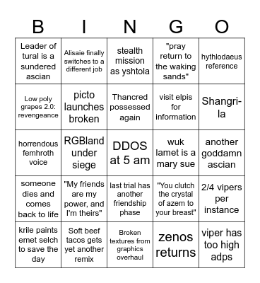 Dawntrail bingo Card