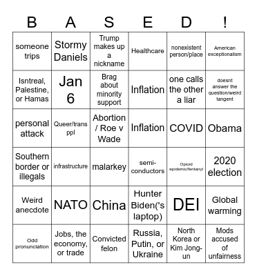 Prez debate bingo Card