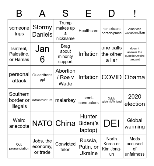Prez debate bingo Card
