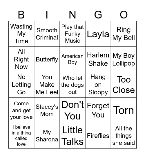 One Hit Wonders Bingo Card