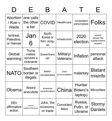 Prez debate bingo Card