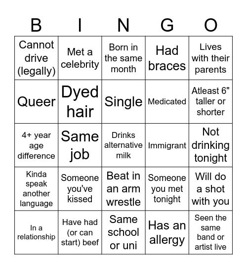 Social Bingo Card