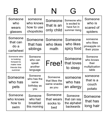 Human Bingo Card