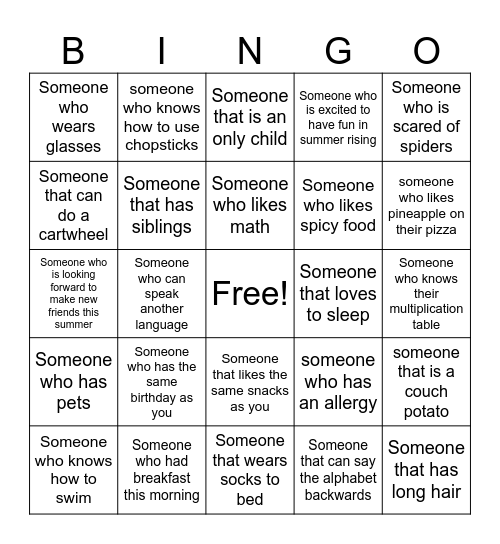 Human Bingo Card