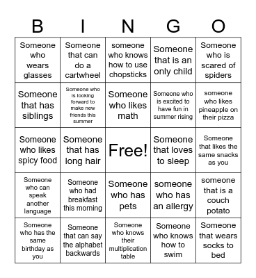 Human Bingo Card