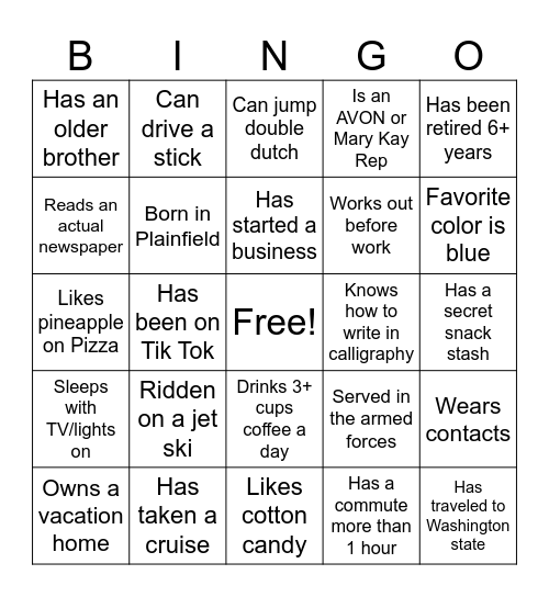 Find Someone Who Bingo Card