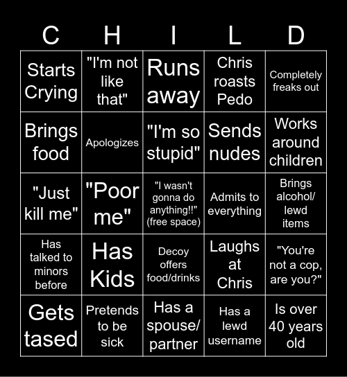 To Catch A Predator Bingo Card