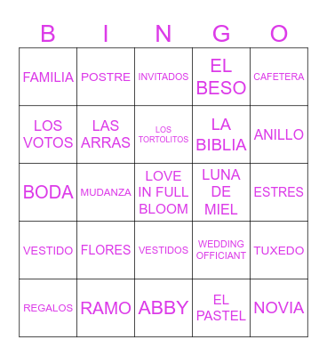 ABBY'S BRIDAL BINGO Card