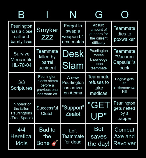 Psurlington Bingo v2.0 Bingo Card