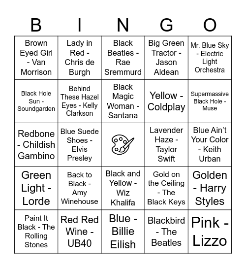 The Colors Of Songs Vol 2 Bingo Card