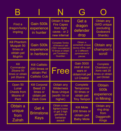 2024 Rise Above + Zealgains Clan Bingo Card