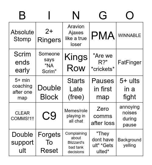 OW Scrim Bingo Card