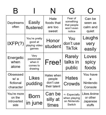 Re🦑 Light kinnie bingo Card