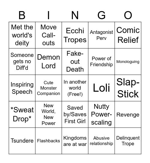 Ssquad Isekai Bingo Card