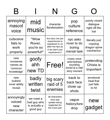 gatcha story bingo Card