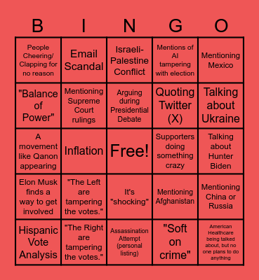 2024 Presidential Election Bingo Card