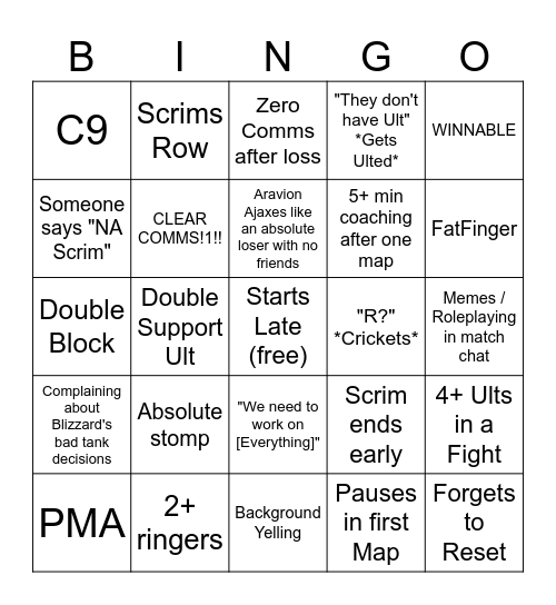 OW Scrim Bingo Card