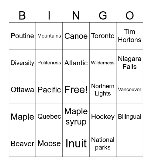 CANADA DAY Bingo Card