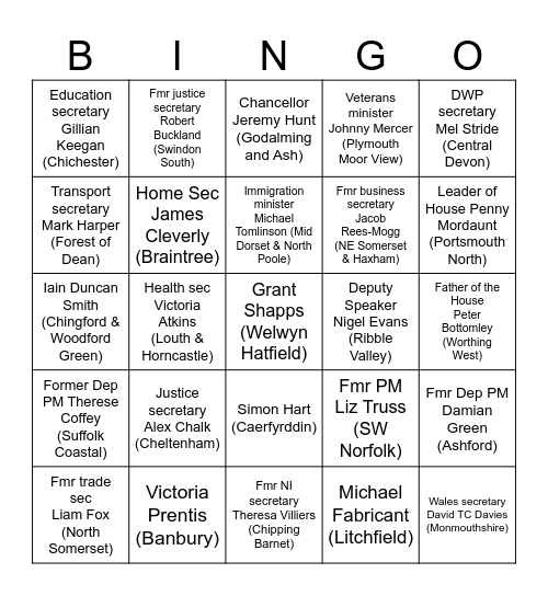 UK election 2024 Bingo Card