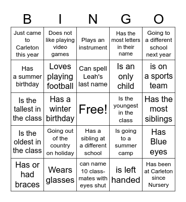 END OF YEAR BINGO Card