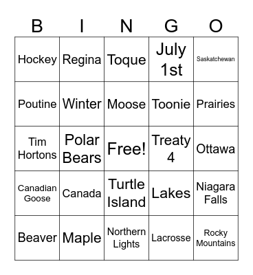 Canada Day! Bingo Card