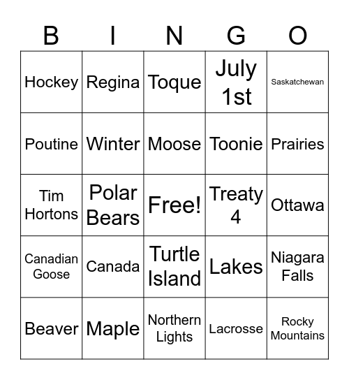 Canada Day! Bingo Card