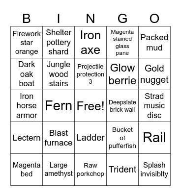 Minecraft Bingo Card