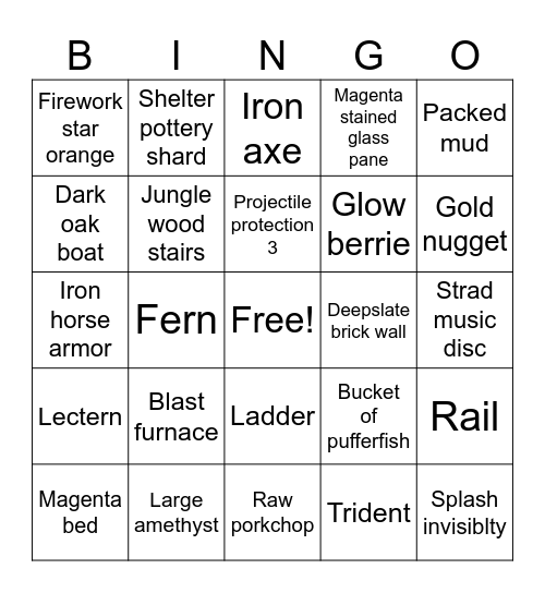 Minecraft Bingo Card