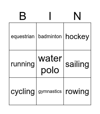 Olympic sports Bingo Card