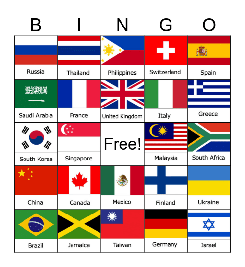 Country Bingo Card