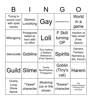 Isekai Bingo V.3 Bingo Card