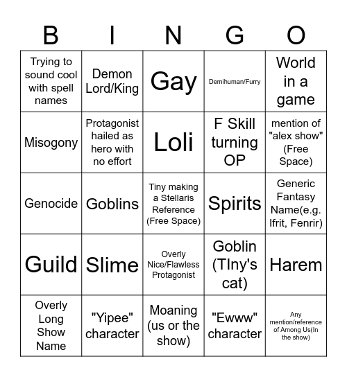 Isekai Bingo V.3 Bingo Card