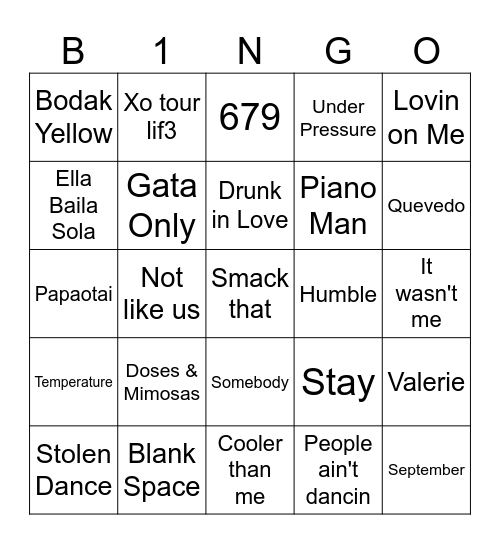 MUSIC BINGO Card
