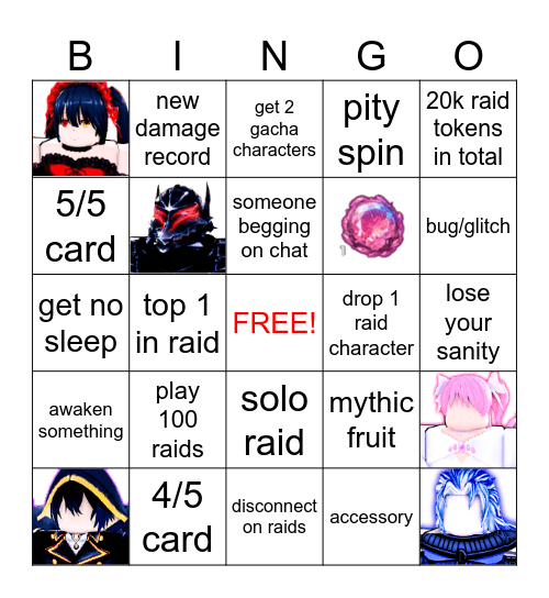 anime dimensions anniversary bingo Card