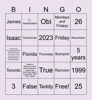 Linda's Farewell Bingo Card