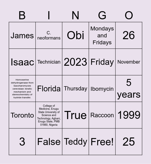 Linda's Farewell Bingo Card