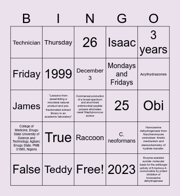 Linda's Farewell Bingo Card